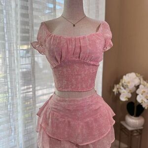 Chic Pink Ruffle Skirt Set